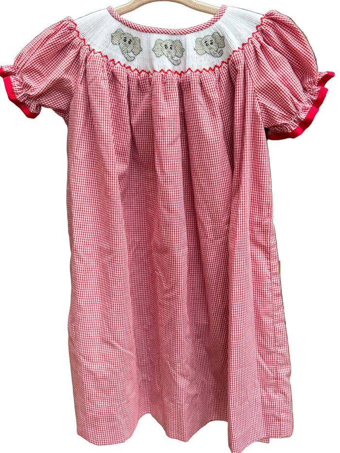 2T | Classic Whimsy | Elephant Smocked Red & White Gingham Short-Sleeve Dress | EUC