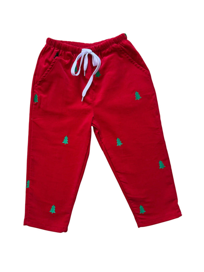 3Y | Piping Prints | Red Corduroy Pants with Christmas Trees | NWT