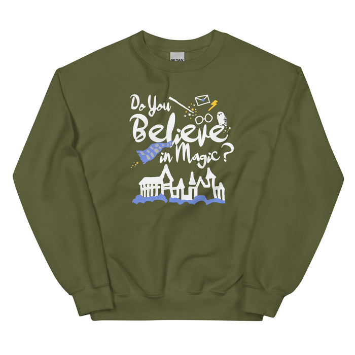 Believe in Magic Sweatshirt Blue and Gray Scarf House Wizard and Witch Adult Unisex Sweatshirt