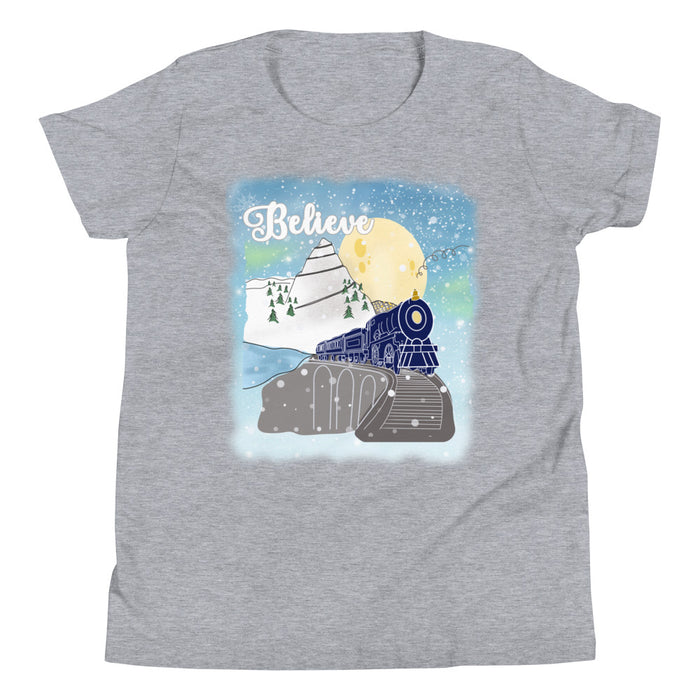 Believe Polar Express Kids Train Winter Mountain Christmas Movie Youth Short Sleeve T-Shirt