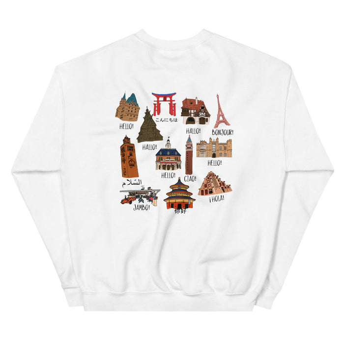 Epcot World Showcase Sweatshirt Hello World Spaceship Earth Front and Back Unisex Crew Sweatshirt