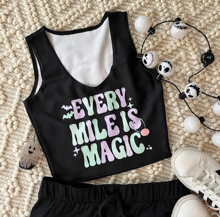 Every Mile is Magic Halloween running crop top - READY TO SHIP- Black, Small