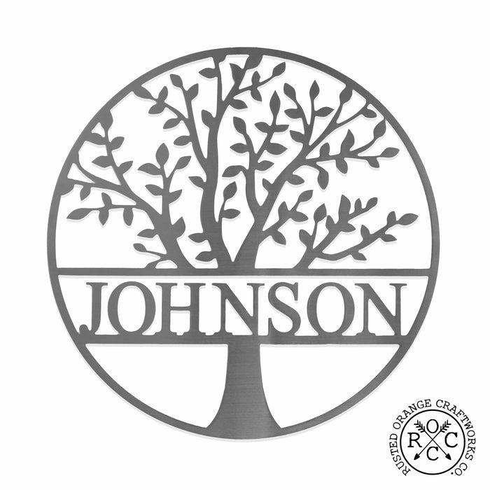 Rusted Orange Craftworks Co. Decorative Plaques Family Tree Monogram - 3 Sizes - Metal Personalized Last Name Signs for Wall or Door Decor