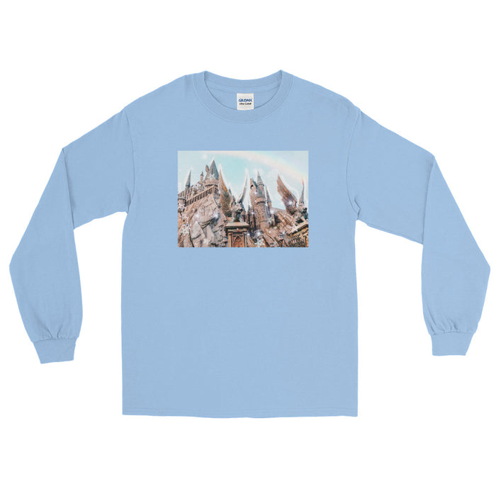 Magical Castle Photo Long Sleeve Shirt Castle with Gargoyle Long Sleeve