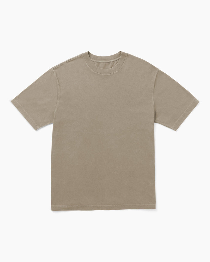 Mens Relaxed Short Sleeve Tee - Pigment Dye Jersey - Warm Grey