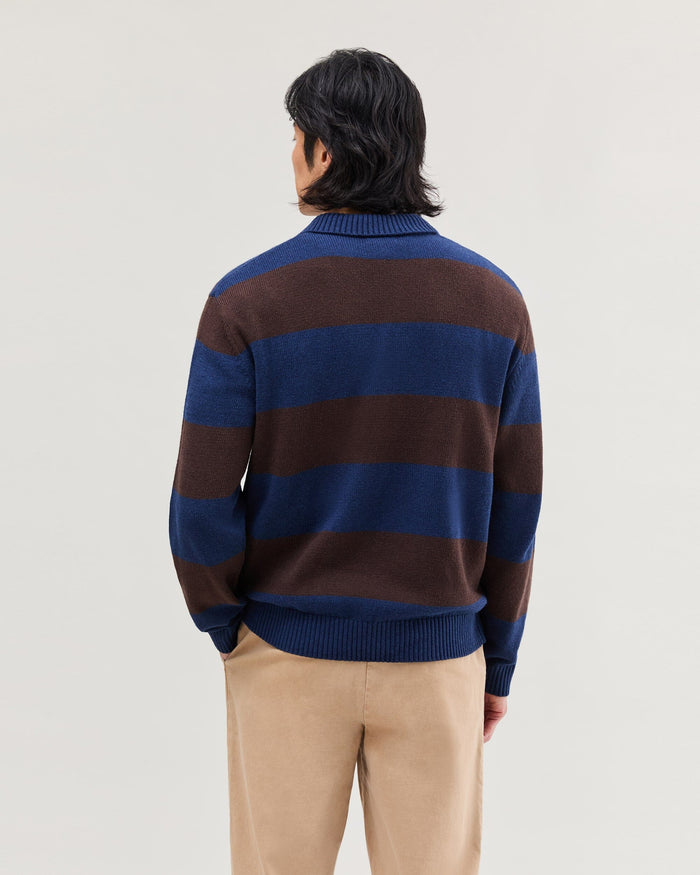 Seth Rugby Sweater | Navy/Brown Stripe