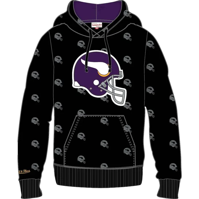 Minnesota Vikings Mitchell & Ness All Over Print Fleece Hoodie black color