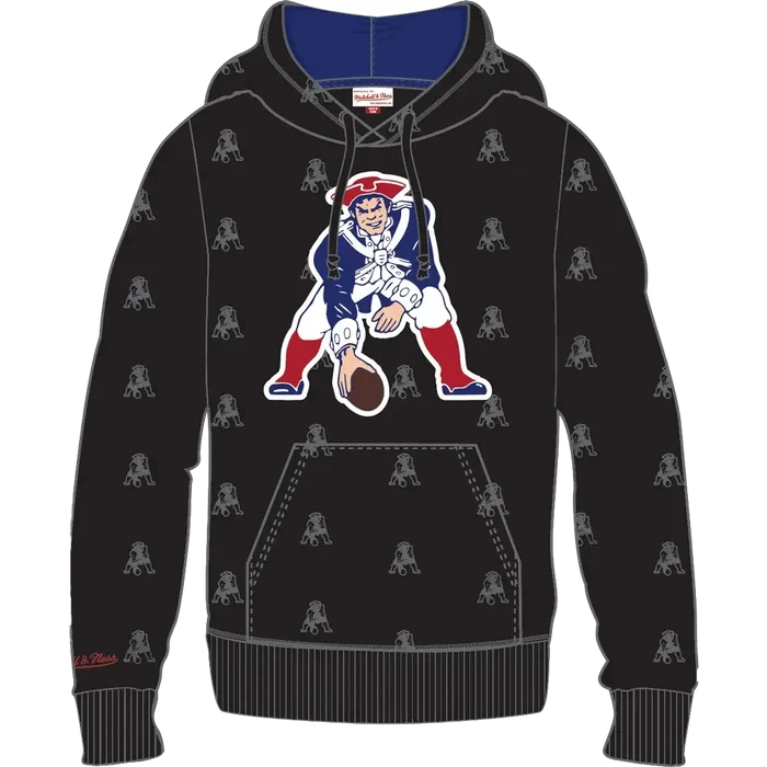 New England Patriots Mitchell & Ness All Over Print Fleece Hoodie black color