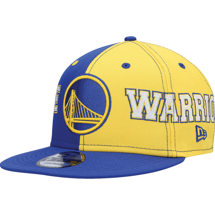 New Era Men's Golden State Warriors Royal/Gold Team Split 9Fifty Snapback Hat