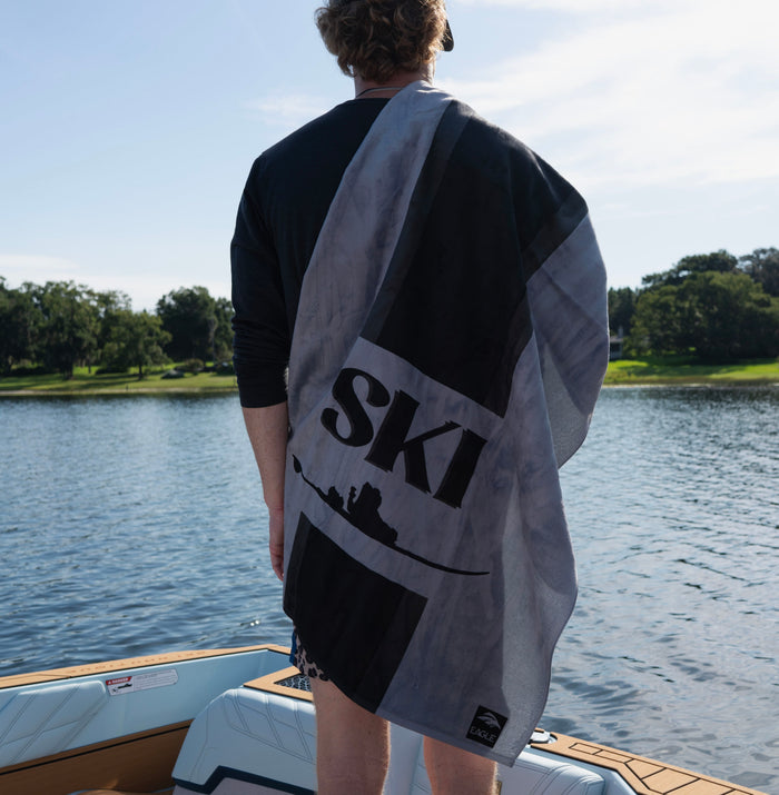 SKI Towel - Black and Grey Stripe