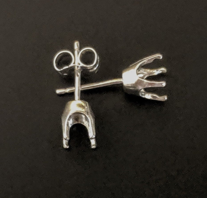 Solid Sterling Silver or 14kt Gold 1 Set (2 pieces) 1.6mm-6mm Round 4 Prong Earrings Setting, New, 162-114/142-114