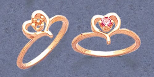Solid Sterling Silver or 14kt Gold 3mm Round Heart Style Birthstone Pre-Notched Blank Ring Size 4-7 setting 163-871/143-871