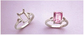 Solid Sterling Silver or 14kt Gold 6x4-10x8 Emerald Cut Pre-Notched Heart Blank Ring Size 7 setting 163-508/143-508