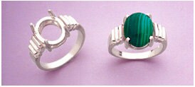 Solid Sterling Silver or 14kt Gold 8x6-12x10 Oval blank Cab (Cabochon) Tri-Slash Ring setting Size 7, 163-562/143-562