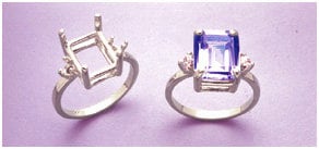 Solid Sterling Silver or 14kt Gold 9x7-16x12mm Emerald Cut Accented Pre-Notched Blank Ring Size 7 setting 163-483/143-483