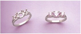 Sterling Silver or 14kt Gold Round Three Stone Pre-Notched Blank Ring Size 7 shank setting 163-458/143-458