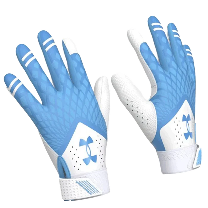 UA Women's Glyde Batting Gloves White/Blue Color