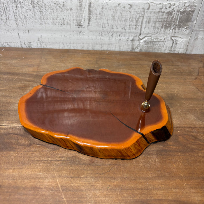 Vintage High Polish Wood Desk Pen Holder