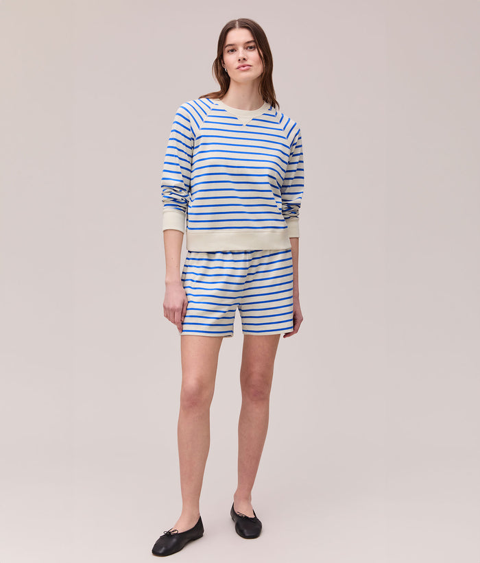 Womens Heavy Pima Sweatshort - Pima Cotton Jersey - Pop Blue Stripe