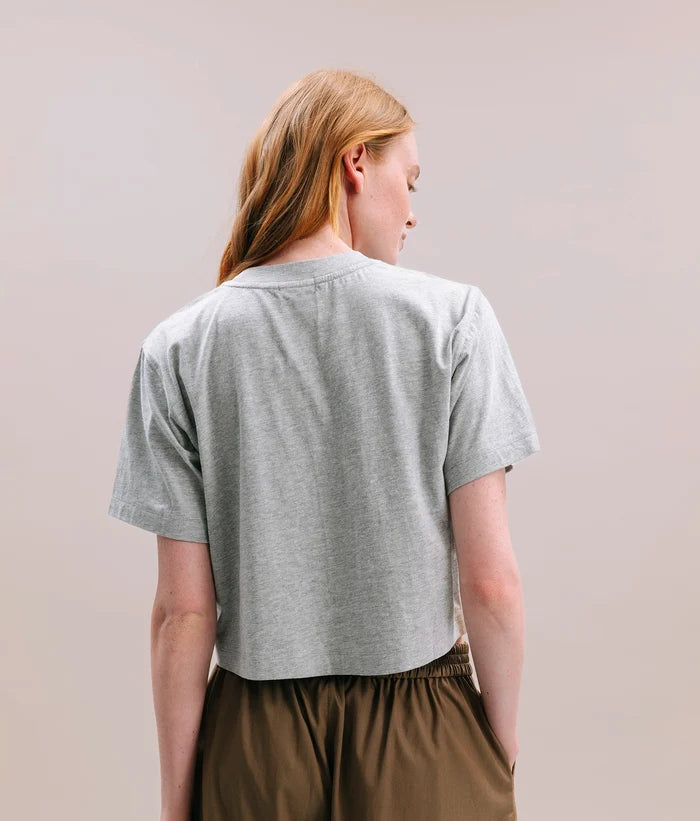 Womens Relaxed Crop Tee - Pigment Dye Jersey - Heather Grey