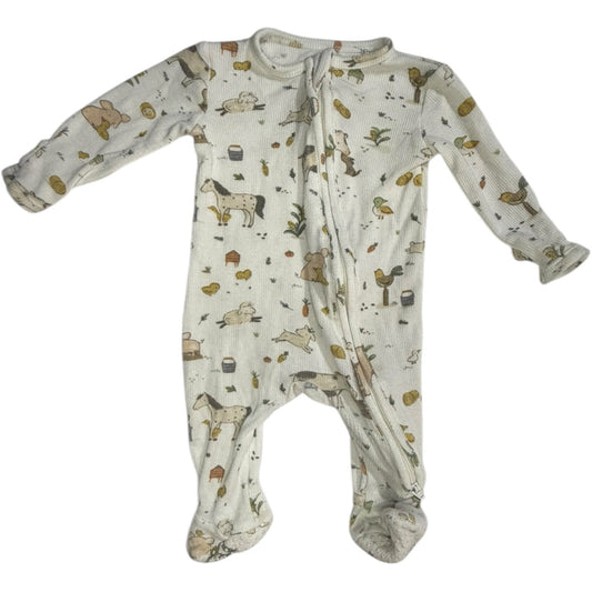 Angel Dear White Long-Sleeve Farm Animal Bamboo Footed Sleeper with Grippies size 0-3M good used condition