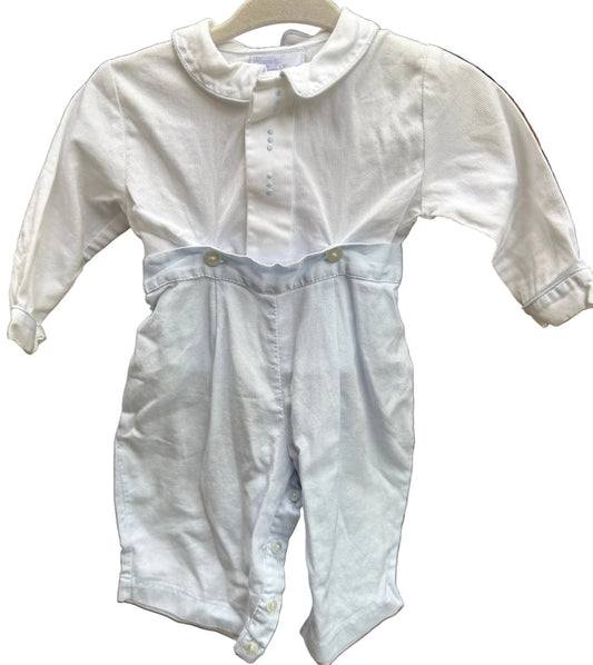 0-3M Besas by Kissy Kissy Long-sleeve Corduroy Baby Blue and White Longall EUC
