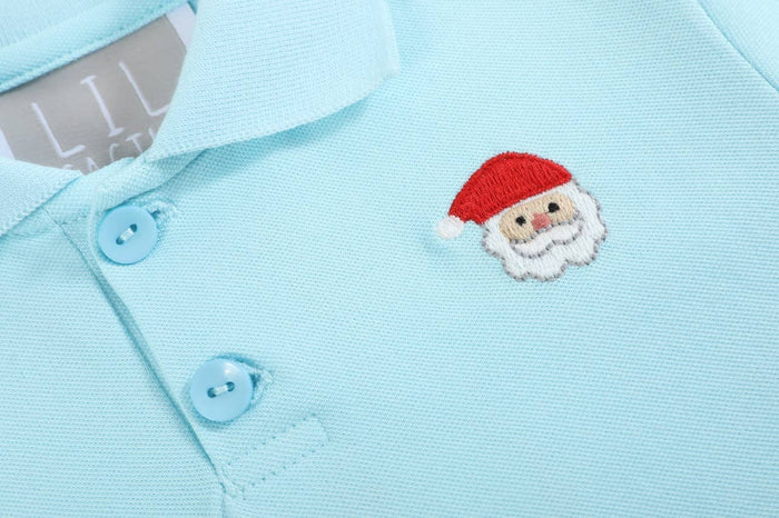 12-18M | Lil Cactus | Light Blue Santa Polo Shirt | NWT