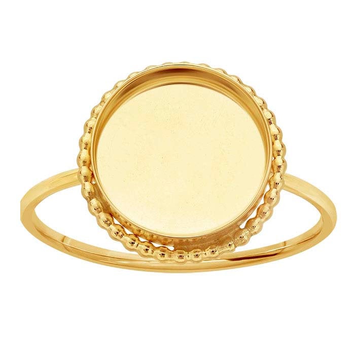 14/20 Yellow Gold-Filled 6mm, 8mm, 10mm, or 12mm Beaded Round Cabochon Ring Mounting, blank Cab (Cabochon) setting Size 6 to 8