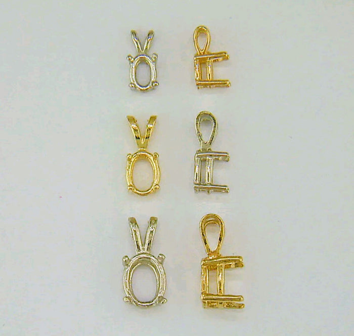 14kt Solid White, Yellow, or Rose Gold 6X4-30X22 Oval Cut Pendant Setting, New, Made in USA 141-050