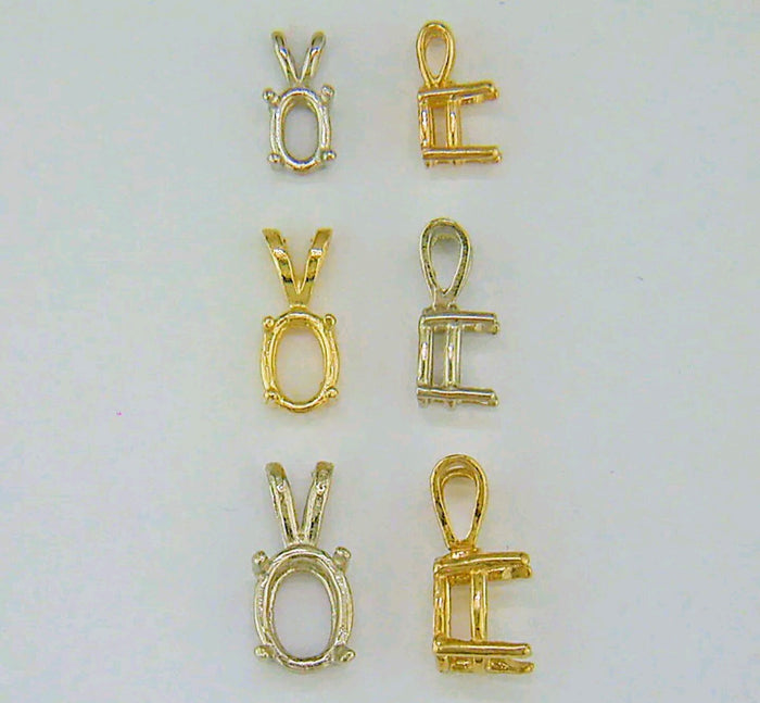 14kt Solid White, Yellow, or Rose Gold 6X4-30X22 Oval Cut Pendant Setting, New, Made in USA 141-050