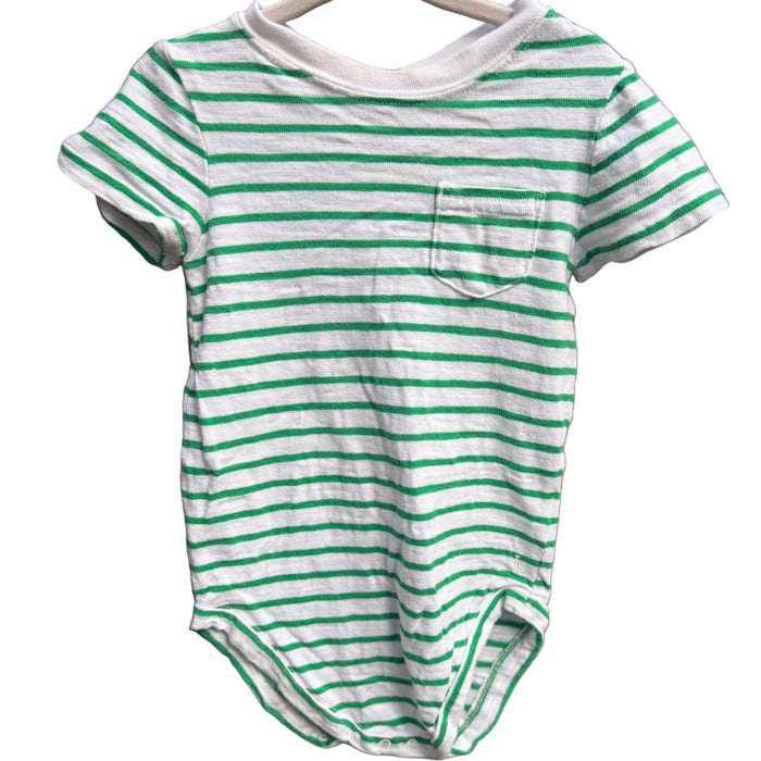 18-24M Janie and Jack Green and White Striped Short-sleeve Pocket Onesie GUC