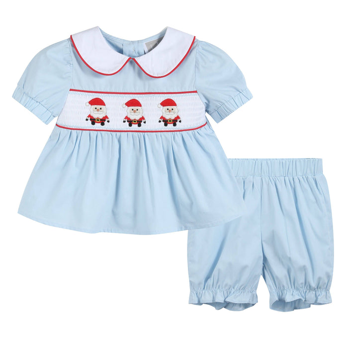18-24M | Lil Cactus | Light Blue Santa Smocked Dress and Bloomers | NWT