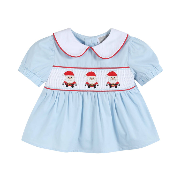 18-24M | Lil Cactus | Light Blue Santa Smocked Dress and Bloomers | NWT
