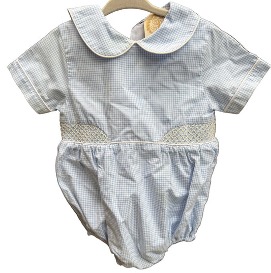 18-24M The Beaufort Bonnet Company Blue and White Smocked Bubble GUC