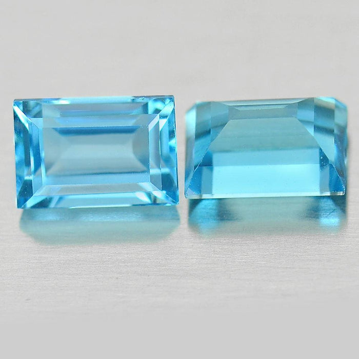 1.87tcw, Natural Brazil Sky Blue Topaz, 6x4mm Emerald Cut, Matched Pair, VVS Eye Clean, Loose Stones