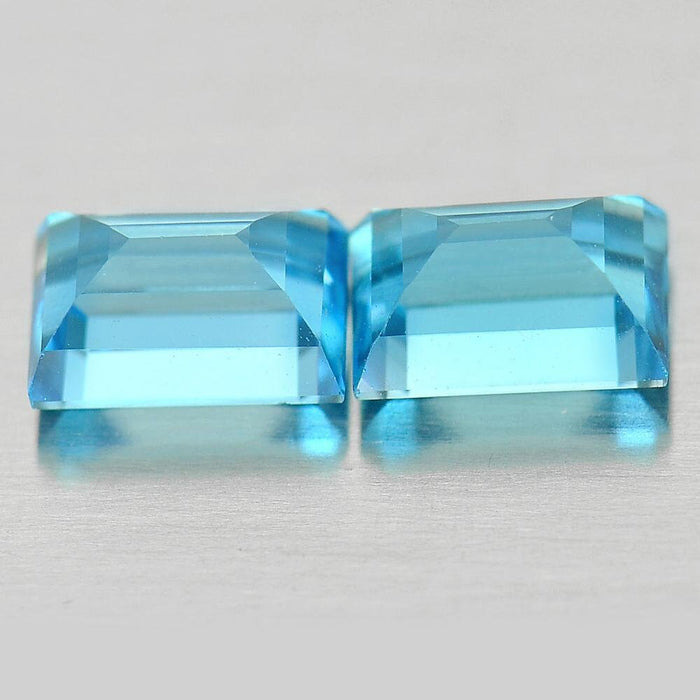 1.87tcw, Natural Brazil Sky Blue Topaz, 6x4mm Emerald Cut, Matched Pair, VVS Eye Clean, Loose Stones