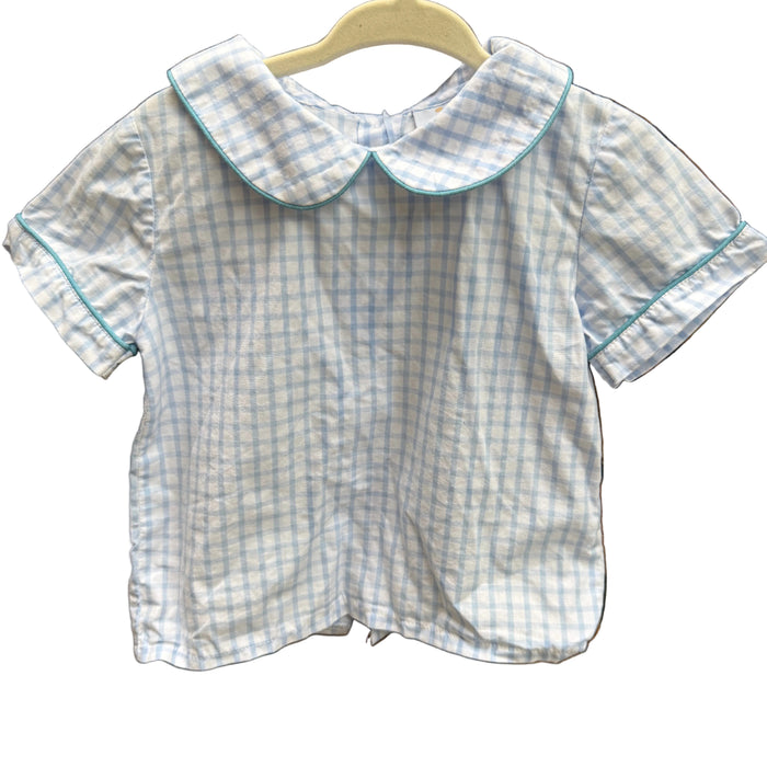 18M Busy Bee Smocks Blue and White Checkered Button Down Top EUC