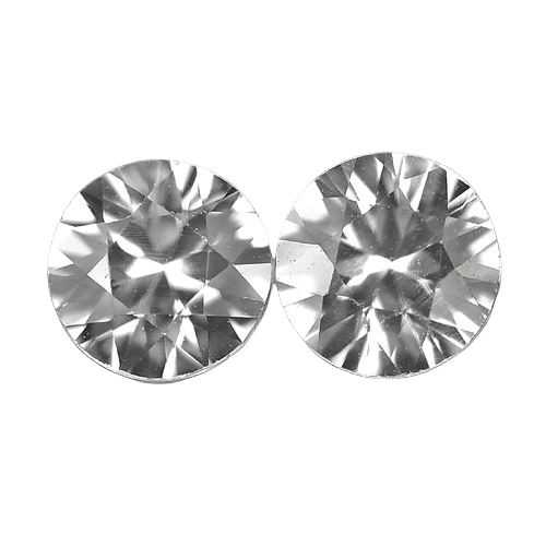 2.56tcw Natural White Zircon, 6.5mm Round Diamond Cut, VVS Eye Clean, Matched Pair, December Birthstone, Diamond Like