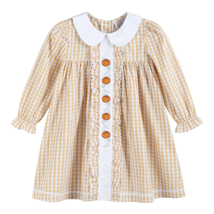 2T | Lil Cactus | Light Brown Gingham Pumpkin Vine Ruffle Dress | NWT