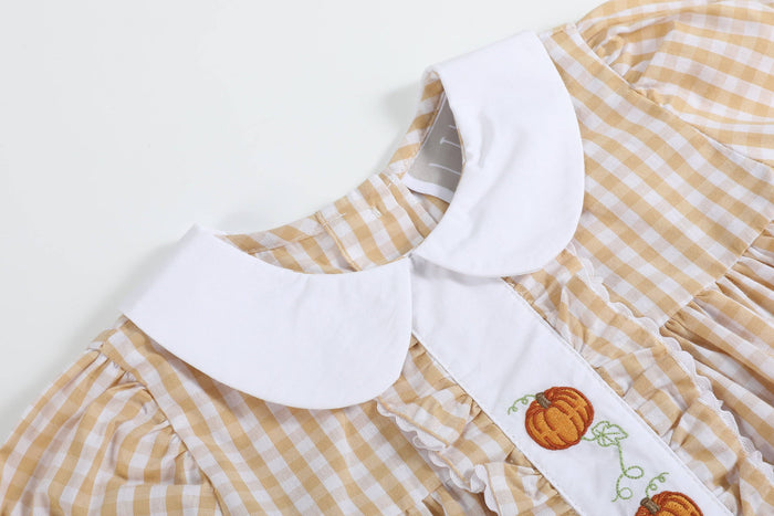 2T | Lil Cactus | Light Brown Gingham Pumpkin Vine Ruffle Dress | NWT