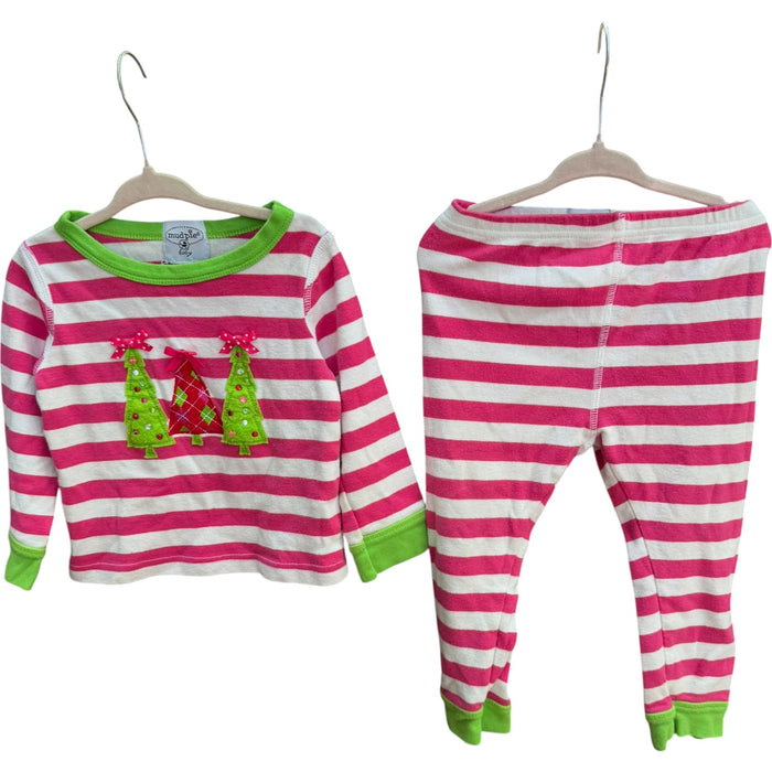 2T/3T | Mud Pie | Pink & White Striped Christmas Tree Outfit | GUC