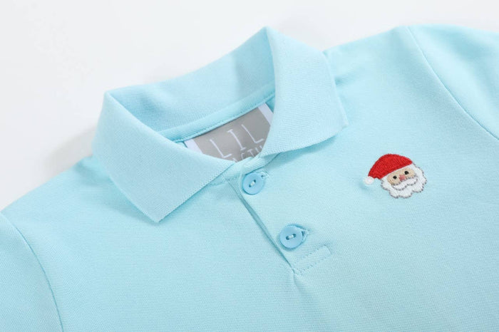 3T | Lil Cactus | Light Blue Santa Polo Shirt | NWT