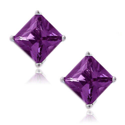 925 Solid Sterling Silver 3ct 7mm Princess Cut Natural Amethyst Earrings Setting, New