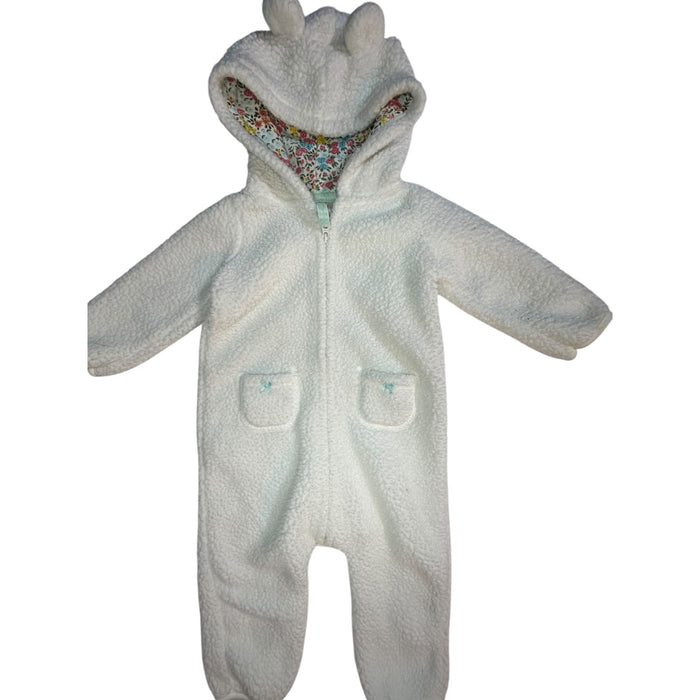 9M Carter's White Hooded Fleece Sleeper Jacket with Pockets GUC