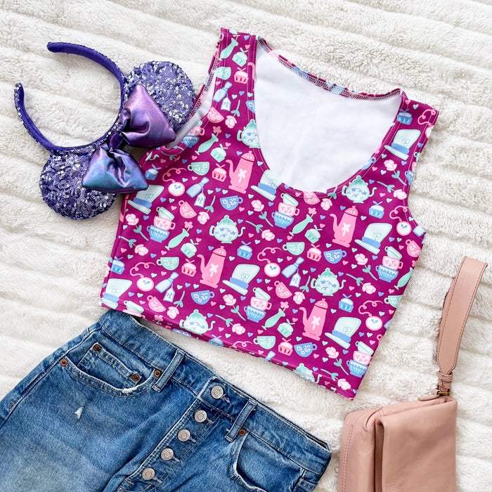 Alice in Wonderland Tea Party Crop Top It's Always Time for Tea Magic Kingdom Crop Top- Berry