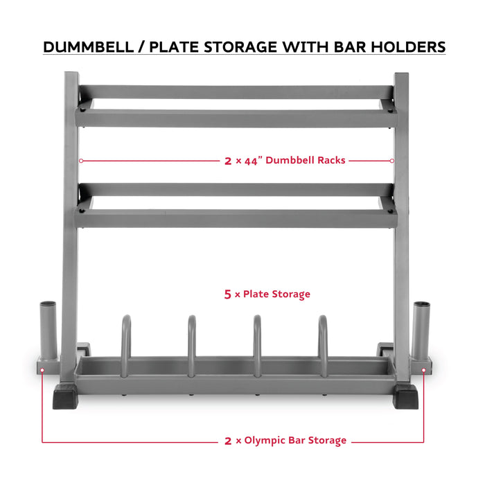 All-In-One Storage Solution, Dumbbells, Weight Plates and Barbells