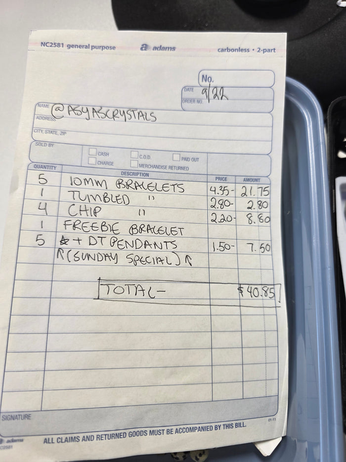 @asyascrystals clear out the backstock live sale invoice