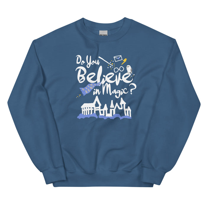 Believe in Magic Sweatshirt Blue and Gray Scarf House Wizard and Witch Adult Unisex Sweatshirt