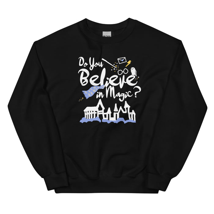 Believe in Magic Sweatshirt Blue and Gray Scarf House Wizard and Witch Adult Unisex Sweatshirt