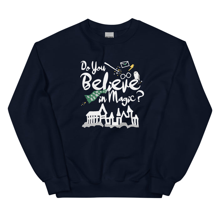 Believe in Magic Sweatshirt Green and Silver Scarf House Wizard and Witch Adult Unisex Sweatshirt